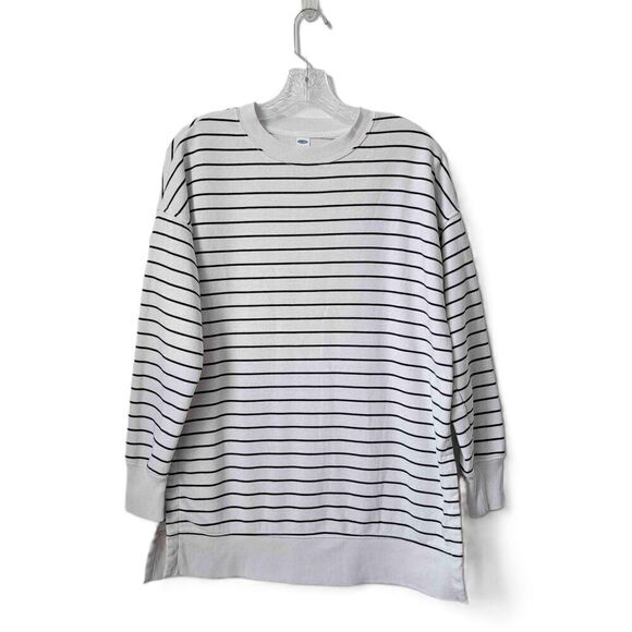 Old Navy Oversized White Black Striped Crew Neck Sweater Long Sleeve Size Small - Picture 1 of 8